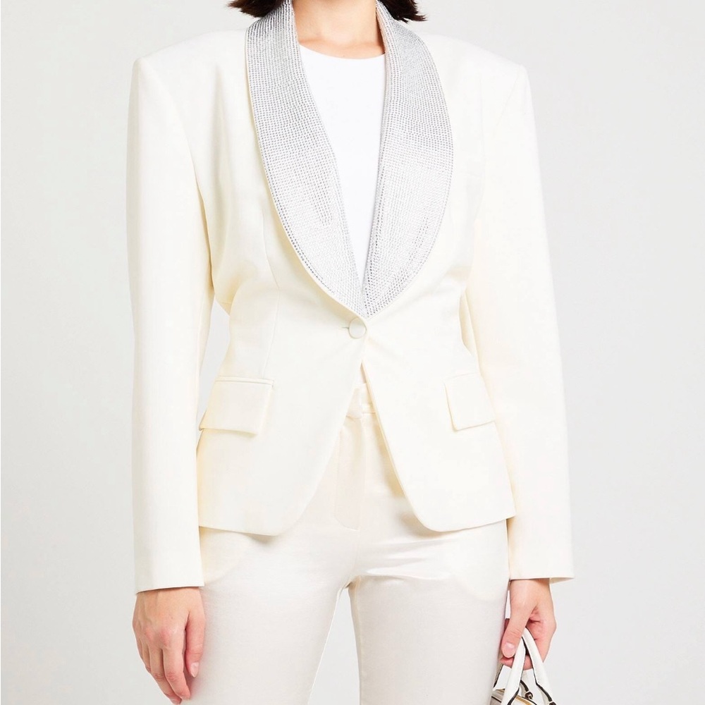 Chic Cream Blazer with Silver Detailing